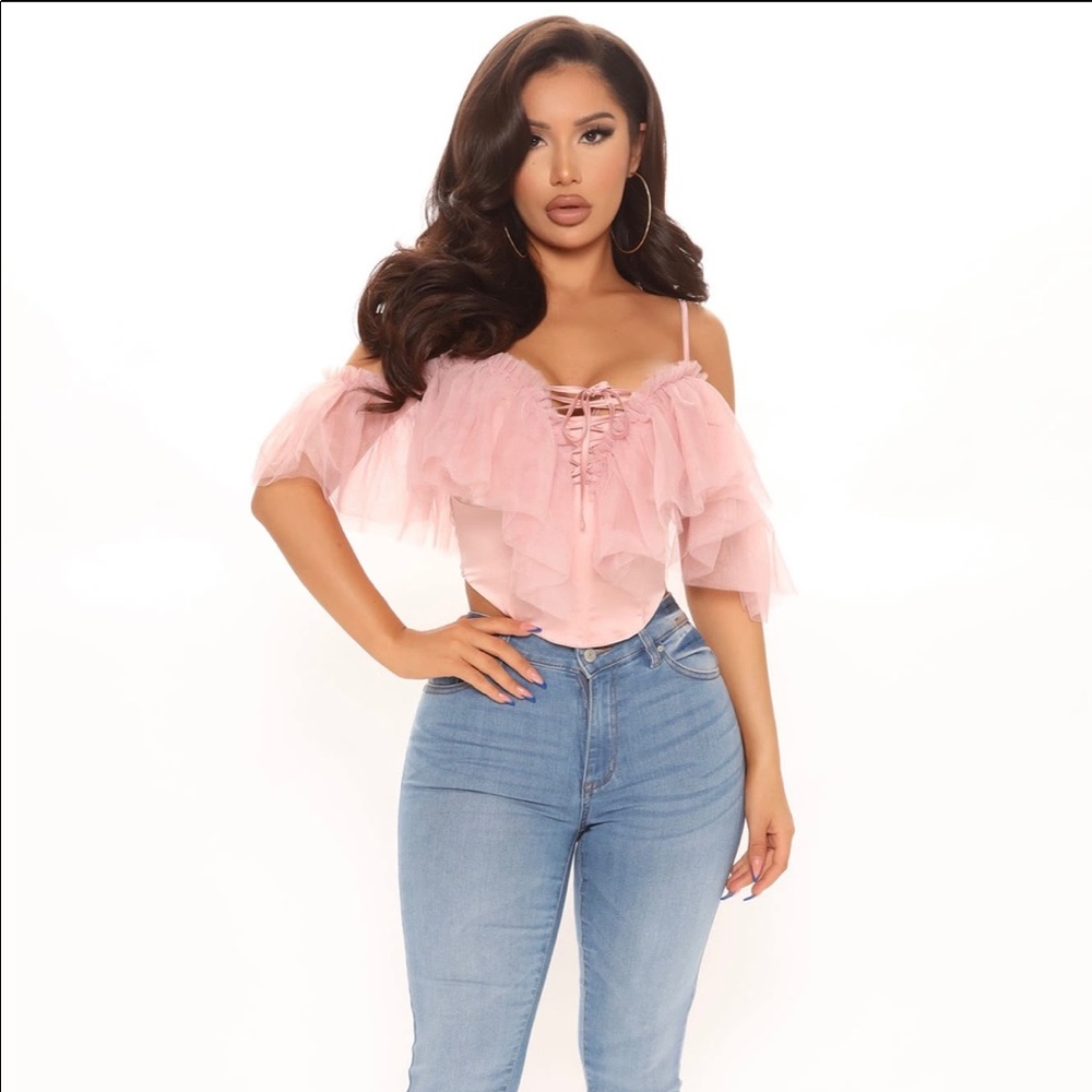 NWT- Fashion Nova- Cause a Stir Mesh Top- Mauve